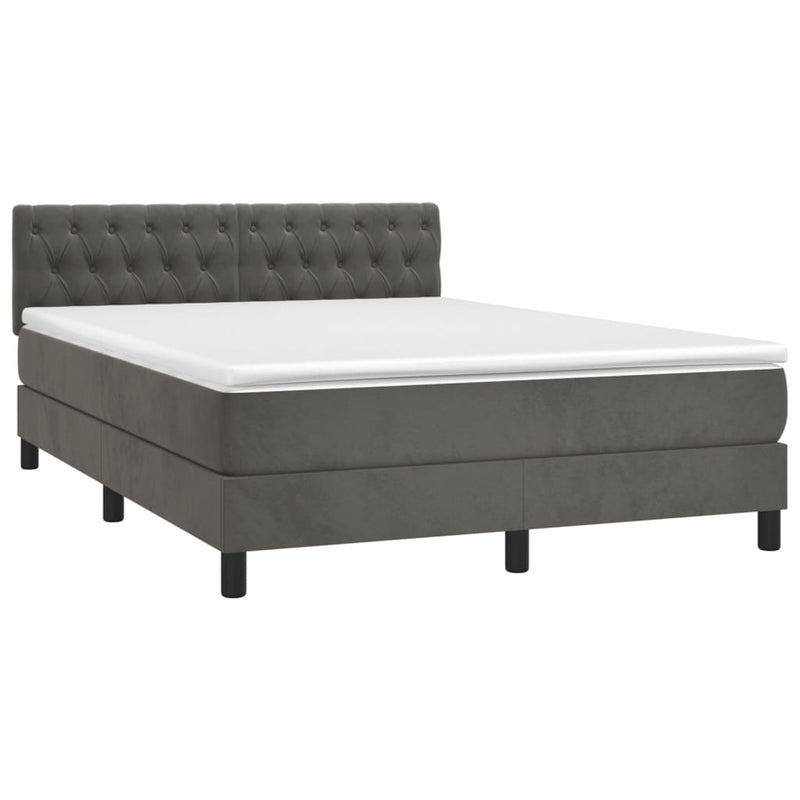 vidaXL sötétszürke bársony rugós és LED-es ágy matraccal 140x190 cm