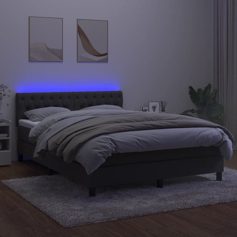vidaXL sötétszürke bársony rugós és LED-es ágy matraccal 140x190 cm