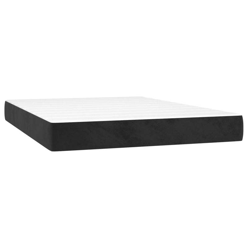 vidaXL fekete bársony rugós és LED-es ágy matraccal 140x190 cm