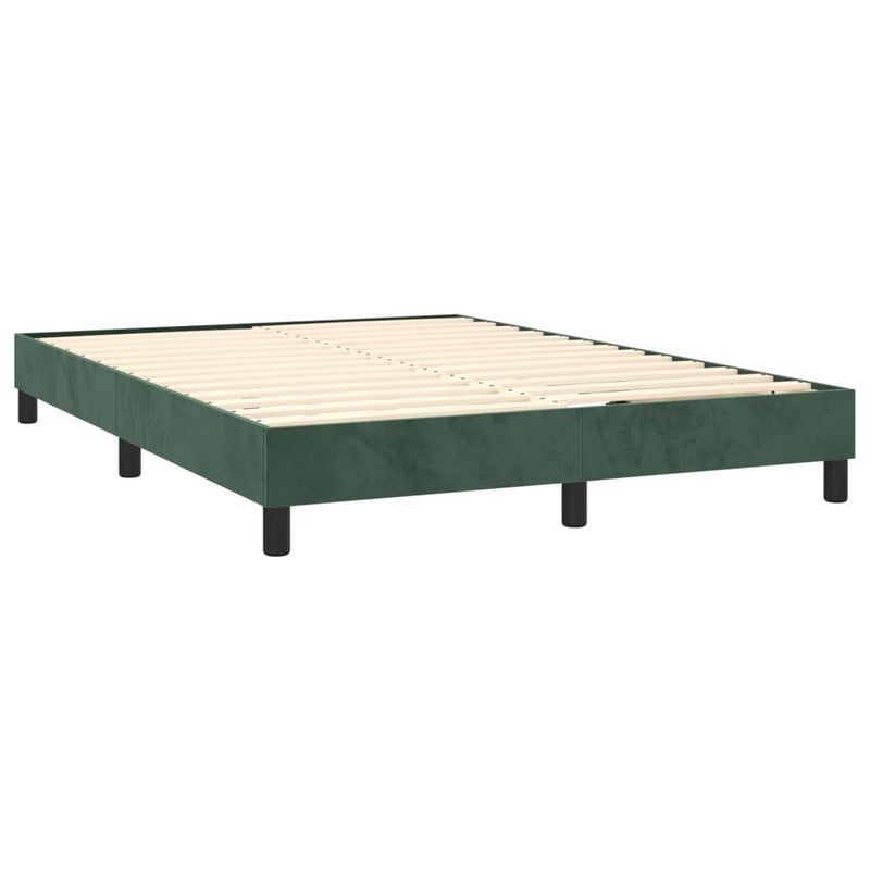 vidaXL sötétzöld bársony rugós és LED-es ágy matraccal 140x190 cm