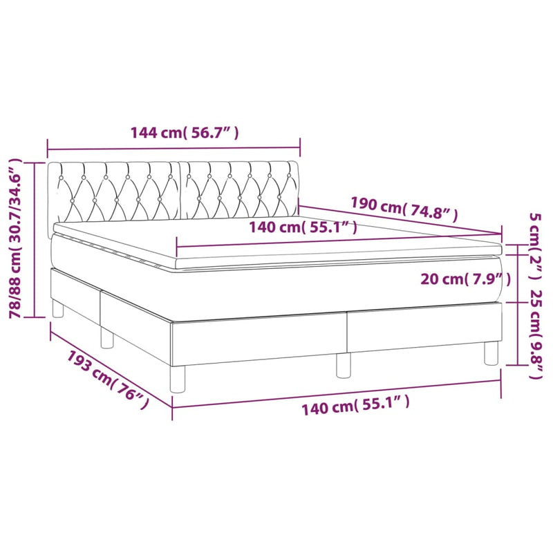 vidaXL sötétzöld bársony rugós és LED-es ágy matraccal 140x190 cm