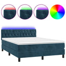 vidaXL sötétkék bársony rugós és LED-es ágy matraccal 140x190 cm