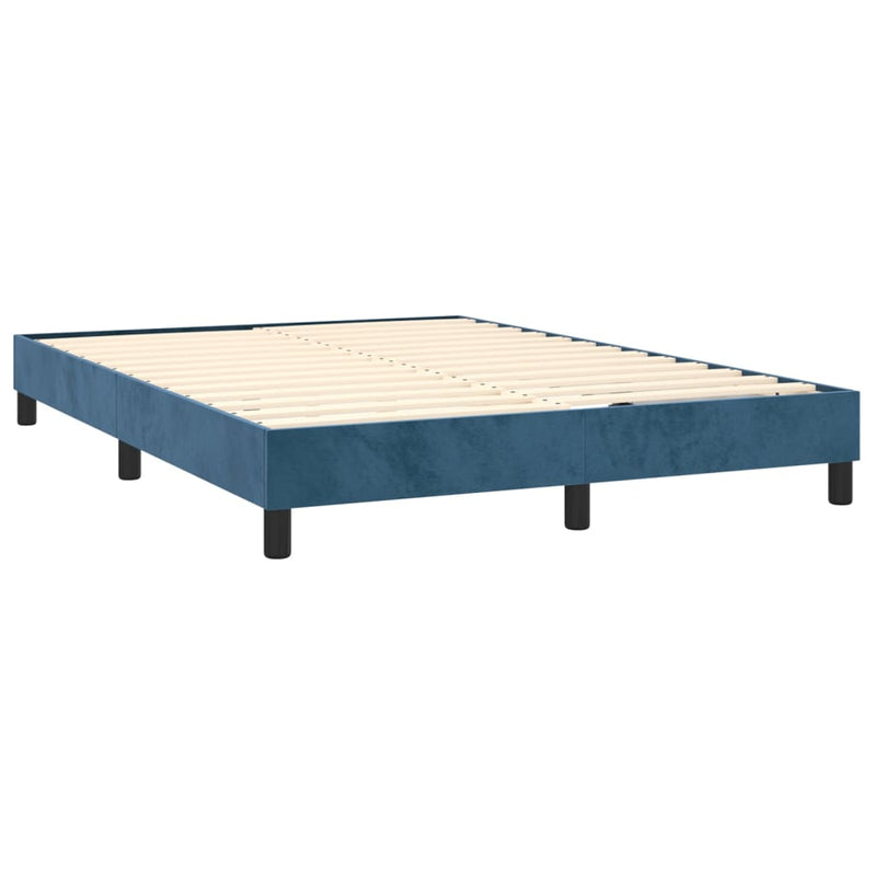 vidaXL sötétkék bársony rugós és LED-es ágy matraccal 140x190 cm