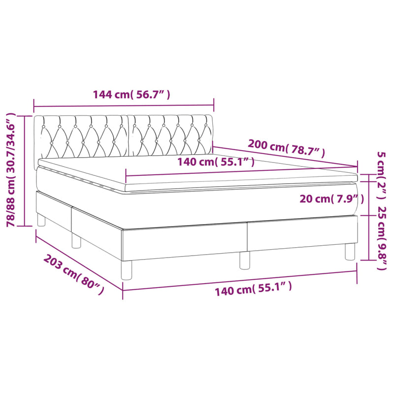 vidaXL világosszürke bársony rugós és LED-es ágy matraccal 140x200 cm