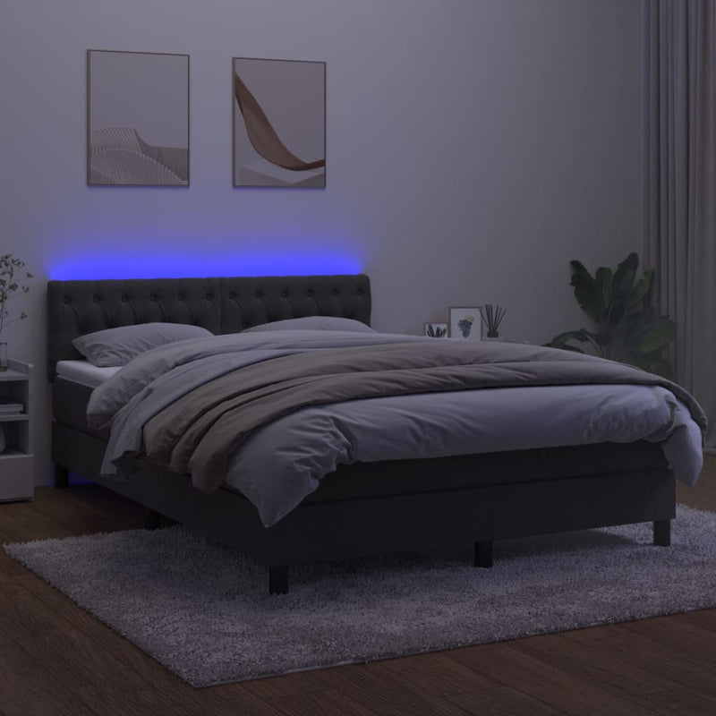vidaXL sötétszürke bársony rugós és LED-es ágy matraccal 140x200 cm