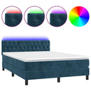 vidaXL sötétkék bársony rugós és LED-es ágy matraccal 140x200 cm