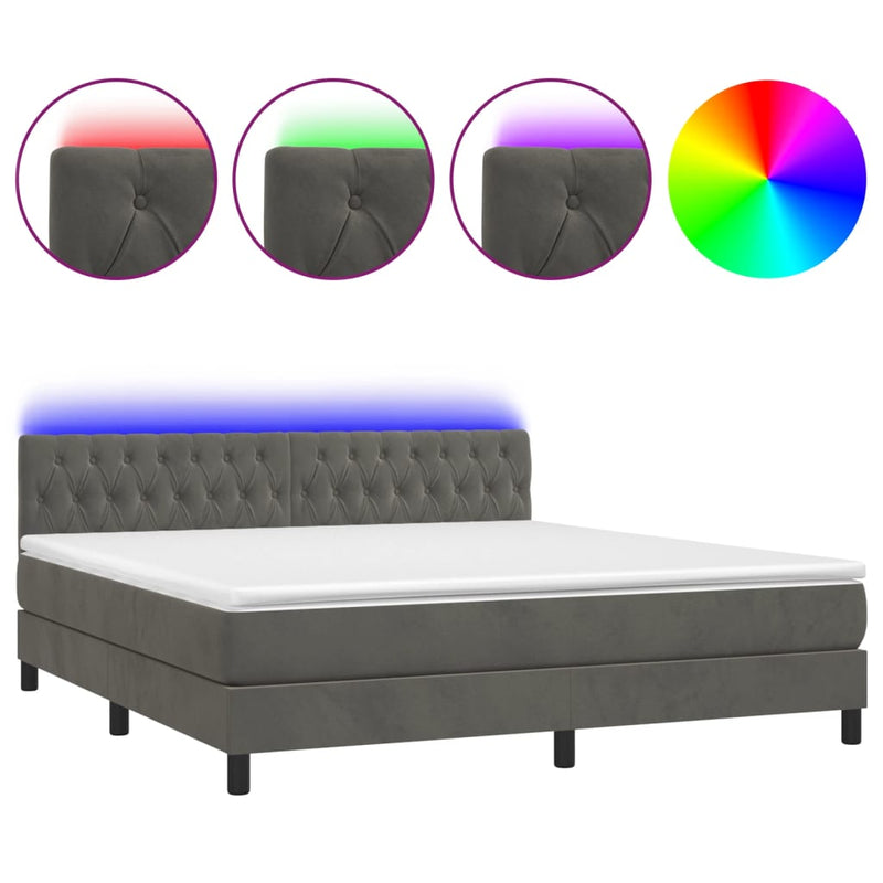 vidaXL sötétszürke bársony rugós és LED-es ágy matraccal 160x200 cm