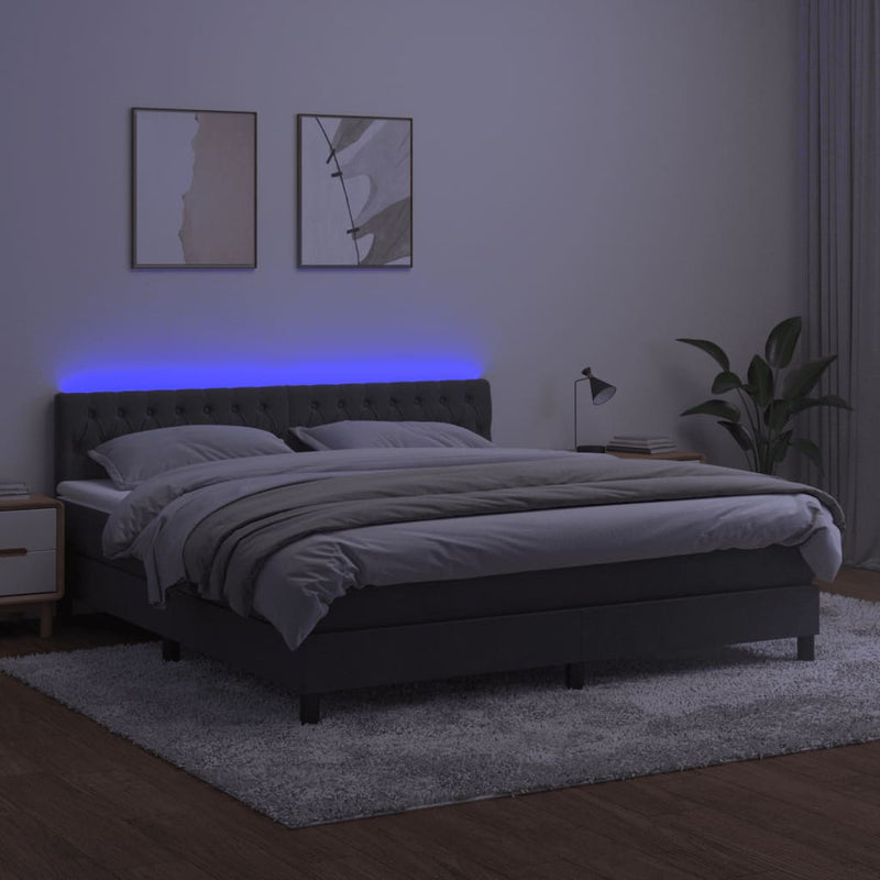 vidaXL sötétszürke bársony rugós és LED-es ágy matraccal 160x200 cm
