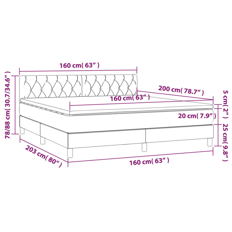 vidaXL sötétszürke bársony rugós és LED-es ágy matraccal 160x200 cm