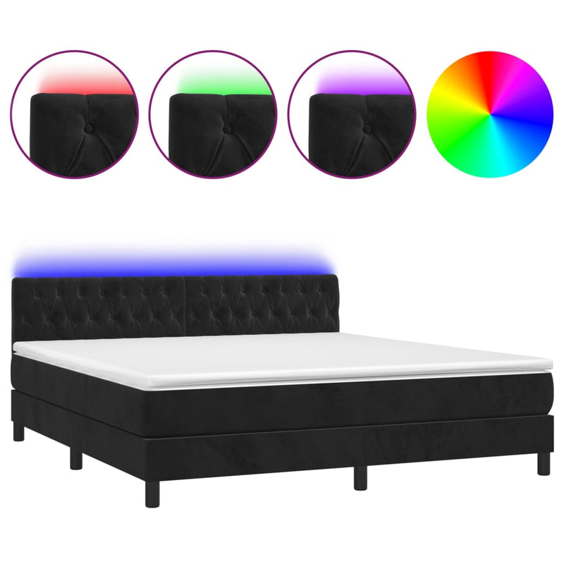 vidaXL fekete bársony rugós és LED-es ágy matraccal 160x200 cm