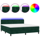 vidaXL sötétzöld bársony rugós és LED-es ágy matraccal 160x200 cm