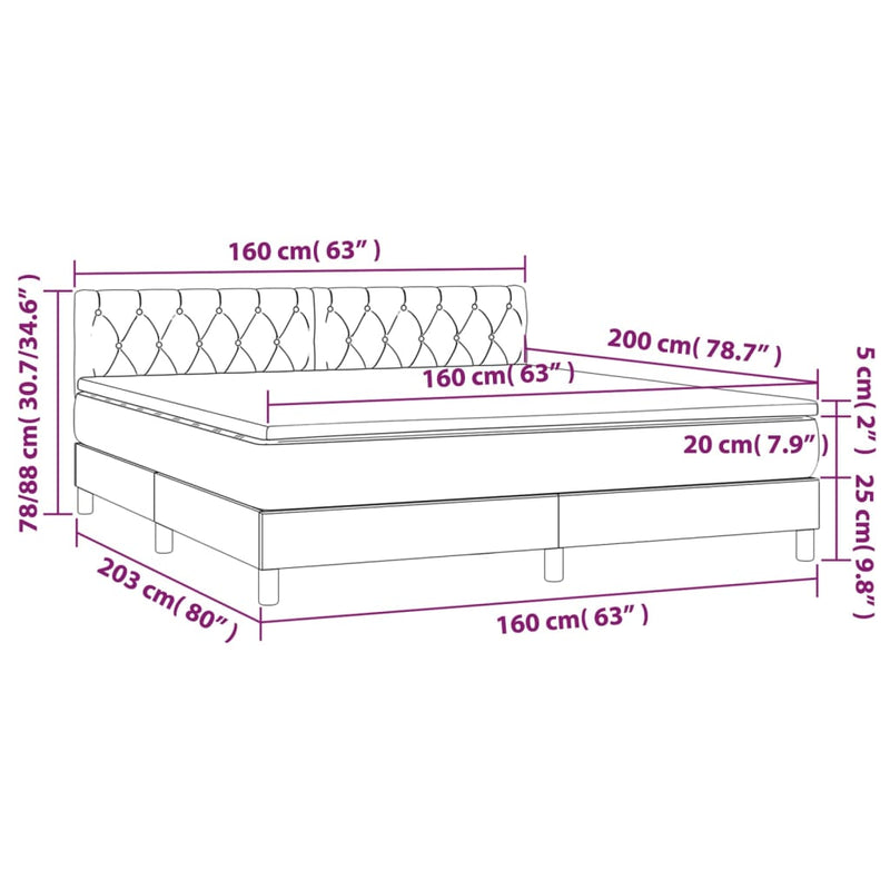 vidaXL sötétkék bársony rugós és LED-es ágy matraccal 160x200 cm