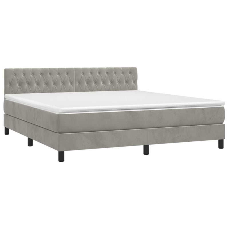 vidaXL világosszürke bársony rugós és LED-es ágy matraccal 180x200 cm