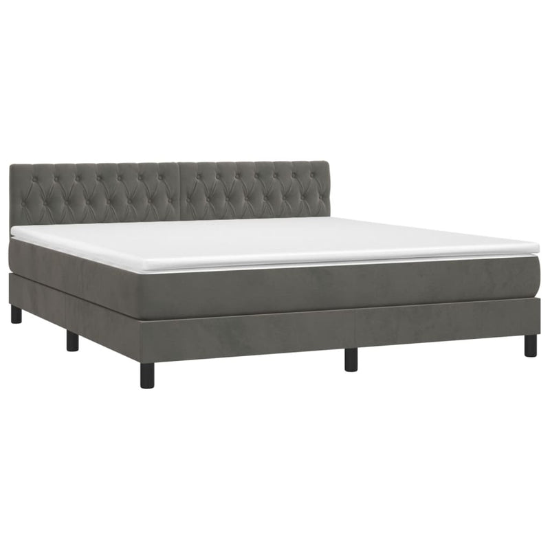 vidaXL sötétszürke bársony rugós és LED-es ágy matraccal 180x200 cm