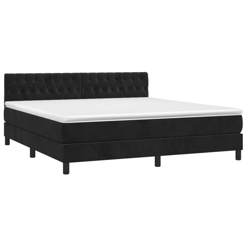 vidaXL fekete bársony rugós és LED-es ágy matraccal 180x200 cm
