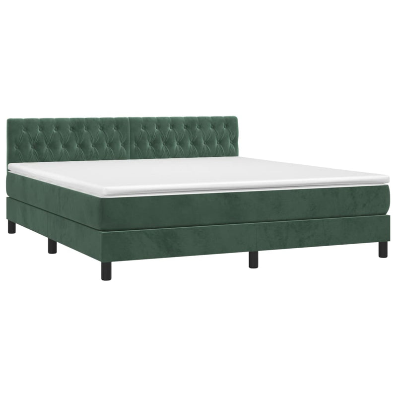 vidaXL sötétzöld bársony rugós és LED-es ágy matraccal 180x200 cm