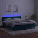 vidaXL sötétkék bársony rugós és LED-es ágy matraccal 180x200 cm