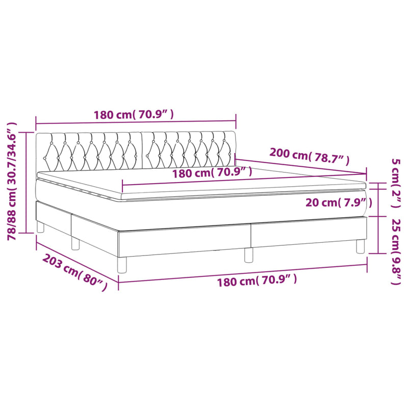 vidaXL sötétkék bársony rugós és LED-es ágy matraccal 180x200 cm