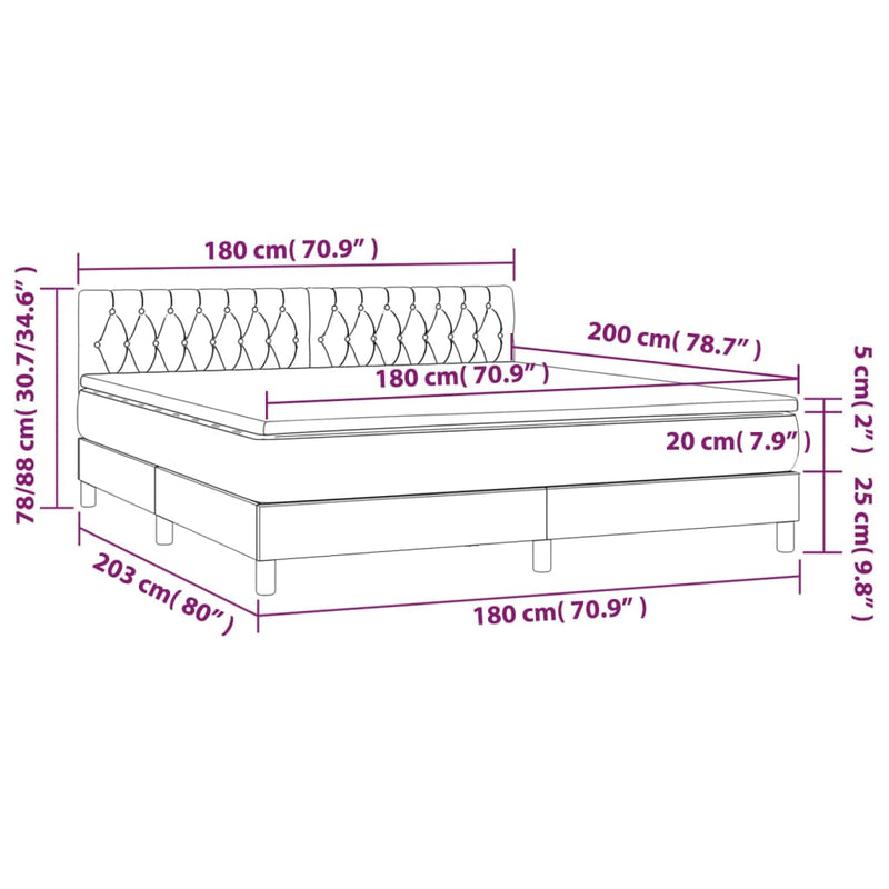 vidaXL rózsaszín bársony rugós és LED-es ágy matraccal 180x200 cm