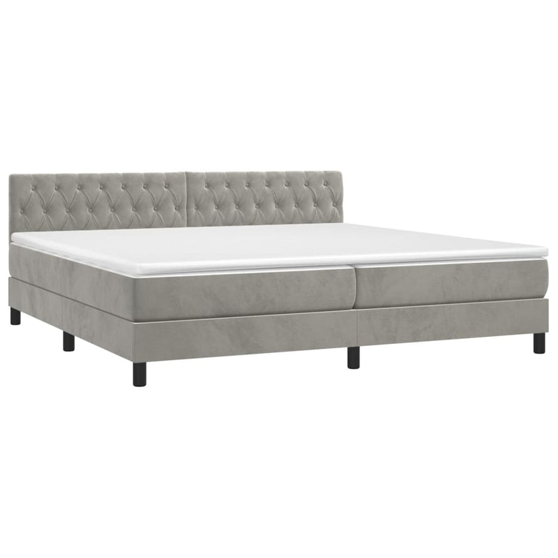 vidaXL világosszürke bársony rugós és LED-es ágy matraccal 200x200 cm