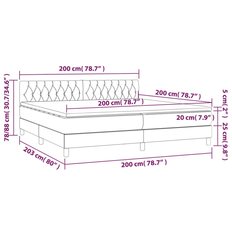 vidaXL világosszürke bársony rugós és LED-es ágy matraccal 200x200 cm