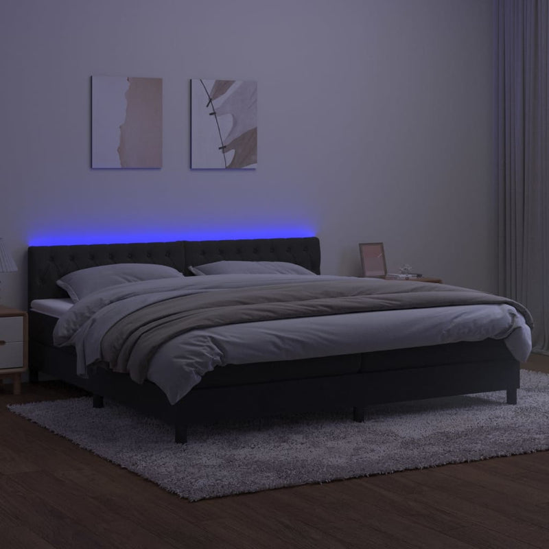 vidaXL fekete bársony rugós és LED-es ágy matraccal 200x200 cm