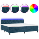 vidaXL sötétkék bársony rugós és LED-es ágy matraccal 200x200 cm