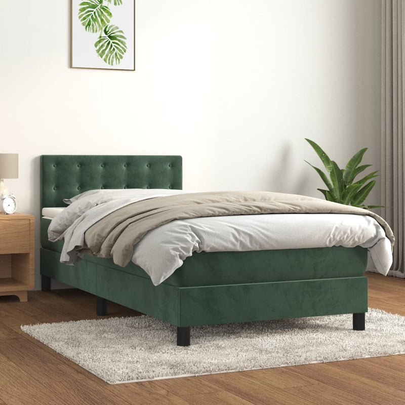 vidaXL sötétzöld bársony rugós és LED-es ágy matraccal 80 x 200 cm
