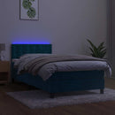vidaXL sötétkék bársony rugós és LED-es ágy matraccal 80 x 200 cm