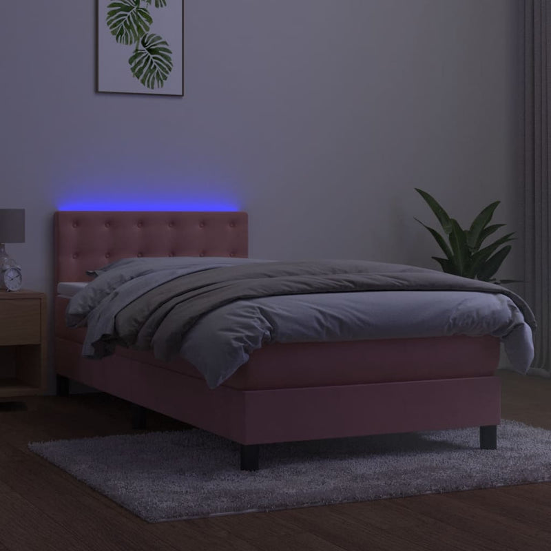 vidaXL rózsaszín bársony rugós és LED-es ágy matraccal 80 x 200 cm