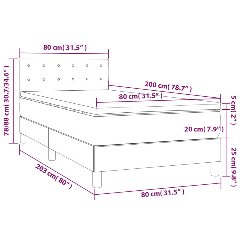 vidaXL rózsaszín bársony rugós és LED-es ágy matraccal 80 x 200 cm