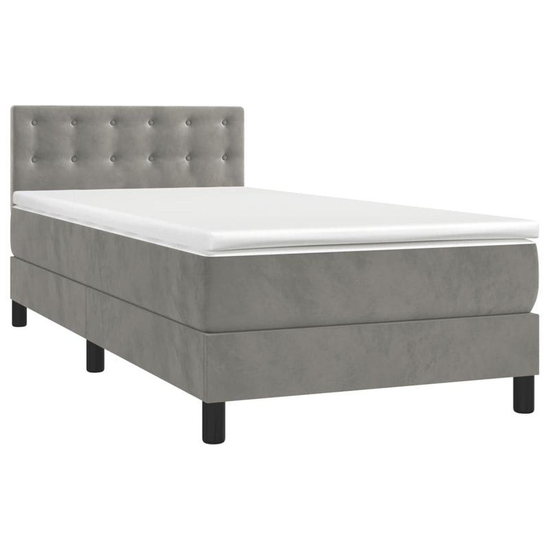vidaXL világosszürke bársony rugós és LED-es ágy matraccal 90x190 cm