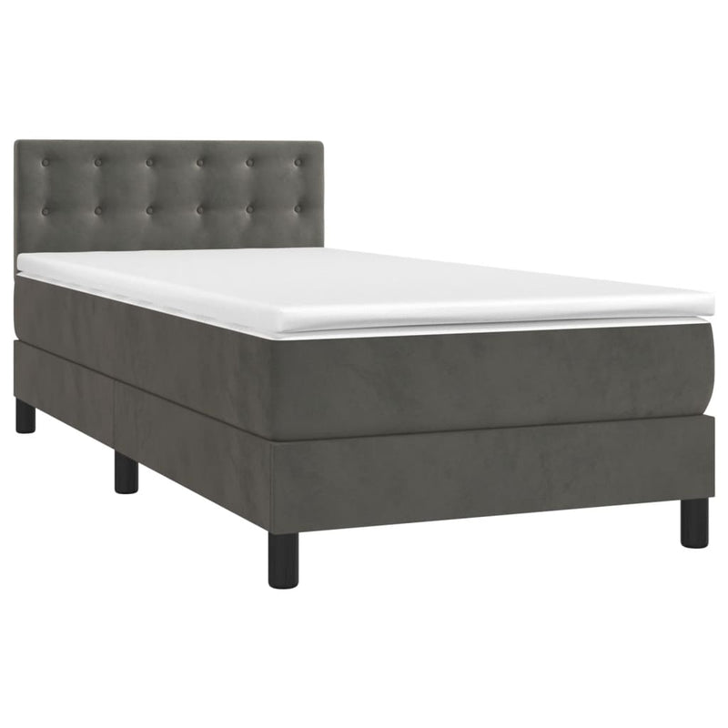 vidaXL sötétszürke bársony rugós és LED-es ágy matraccal 90x190 cm