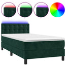 vidaXL sötétzöld bársony rugós és LED-es ágy matraccal 90x190 cm