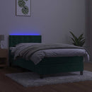 vidaXL sötétzöld bársony rugós és LED-es ágy matraccal 90x190 cm