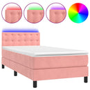 vidaXL rózsaszín bársony rugós és LED-es ágy matraccal 90x190 cm