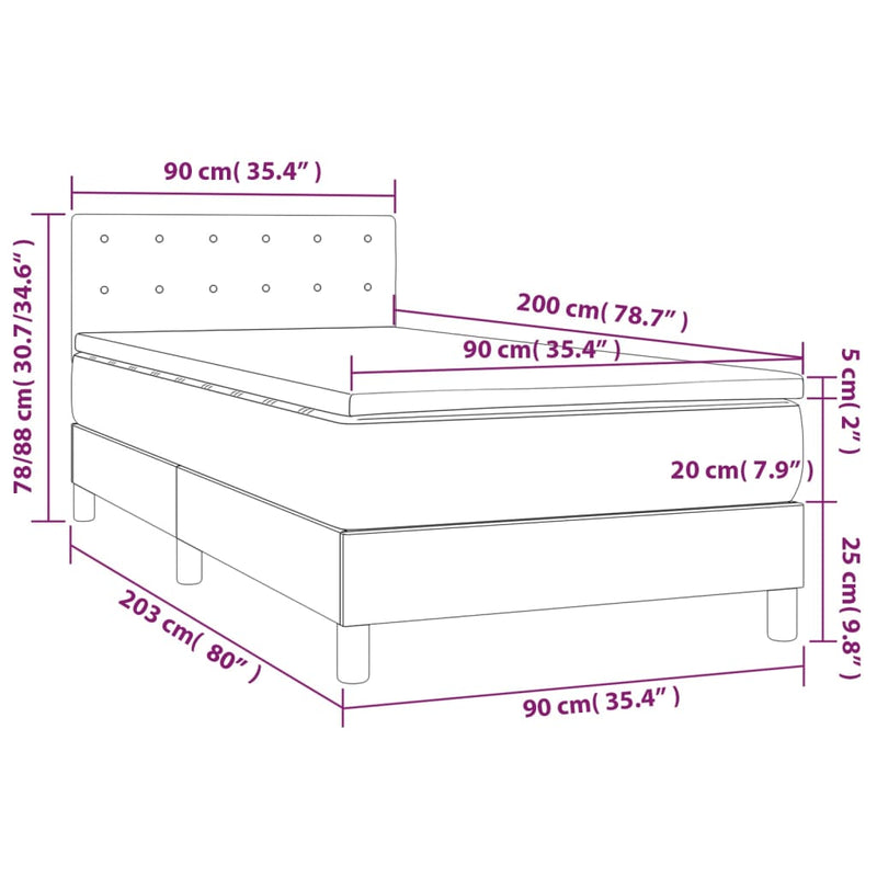 vidaXL sötétzöld bársony rugós és LED-es ágy matraccal 90x200 cm