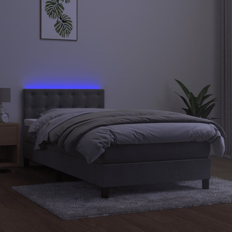 vidaXL világosszürke bársony rugós és LED-es ágy matraccal 100x200 cm