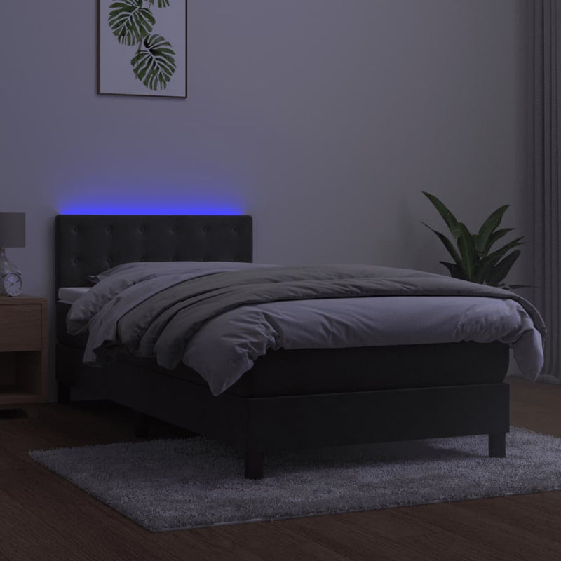 vidaXL sötétszürke bársony rugós és LED-es ágy matraccal 100x200 cm
