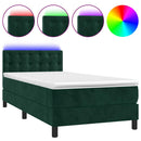 vidaXL sötétzöld bársony rugós és LED-es ágy matraccal 100x200 cm