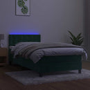 vidaXL sötétzöld bársony rugós és LED-es ágy matraccal 100x200 cm