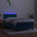 vidaXL sötétkék bársony rugós és LED-es ágy matraccal 100x200 cm