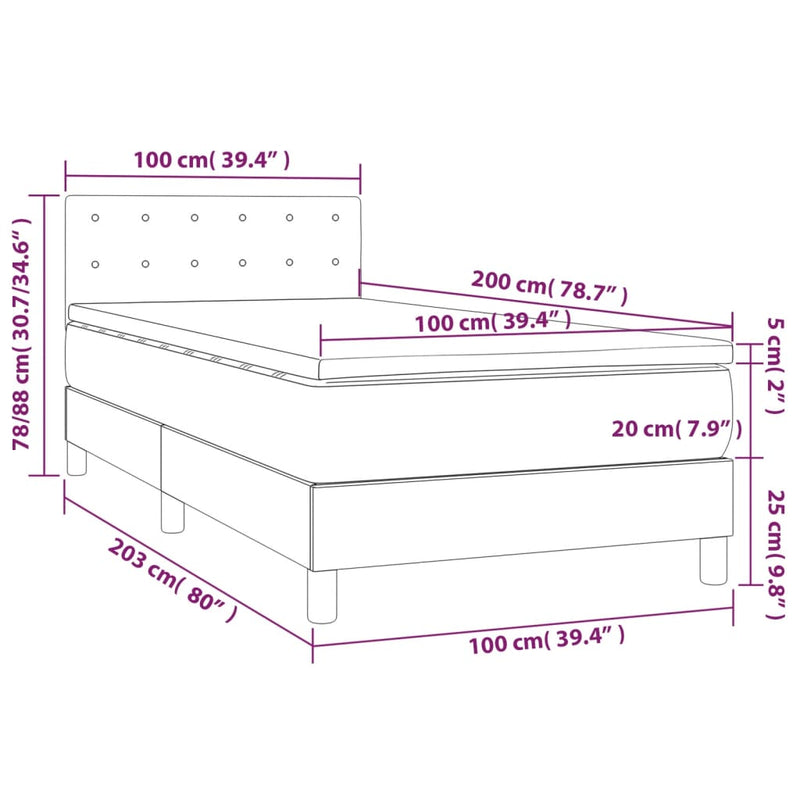 vidaXL sötétkék bársony rugós és LED-es ágy matraccal 100x200 cm