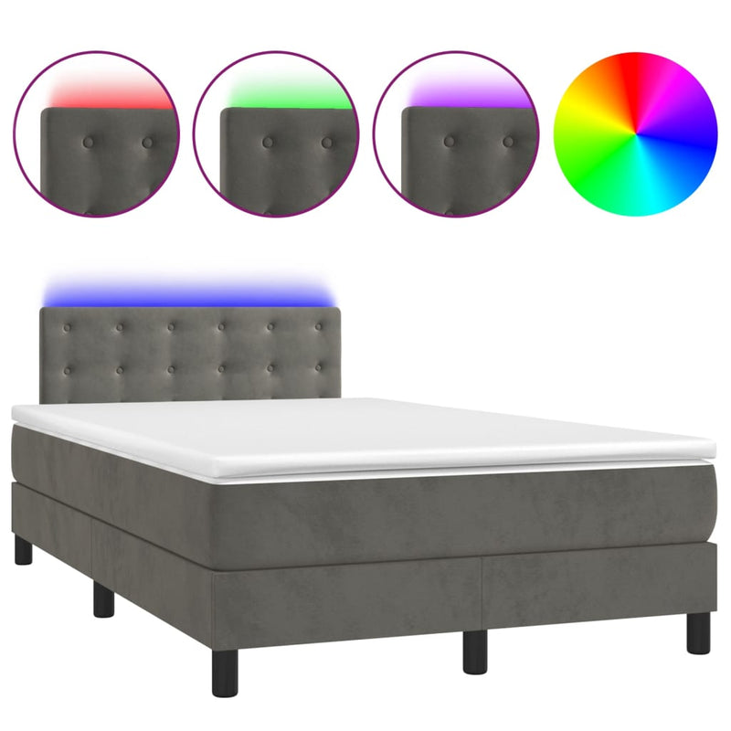 vidaXL sötétszürke bársony rugós és LED-es ágy matraccal 120x200 cm
