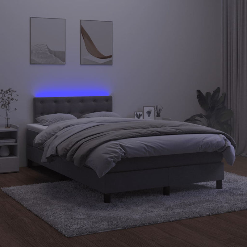 vidaXL sötétszürke bársony rugós és LED-es ágy matraccal 120x200 cm