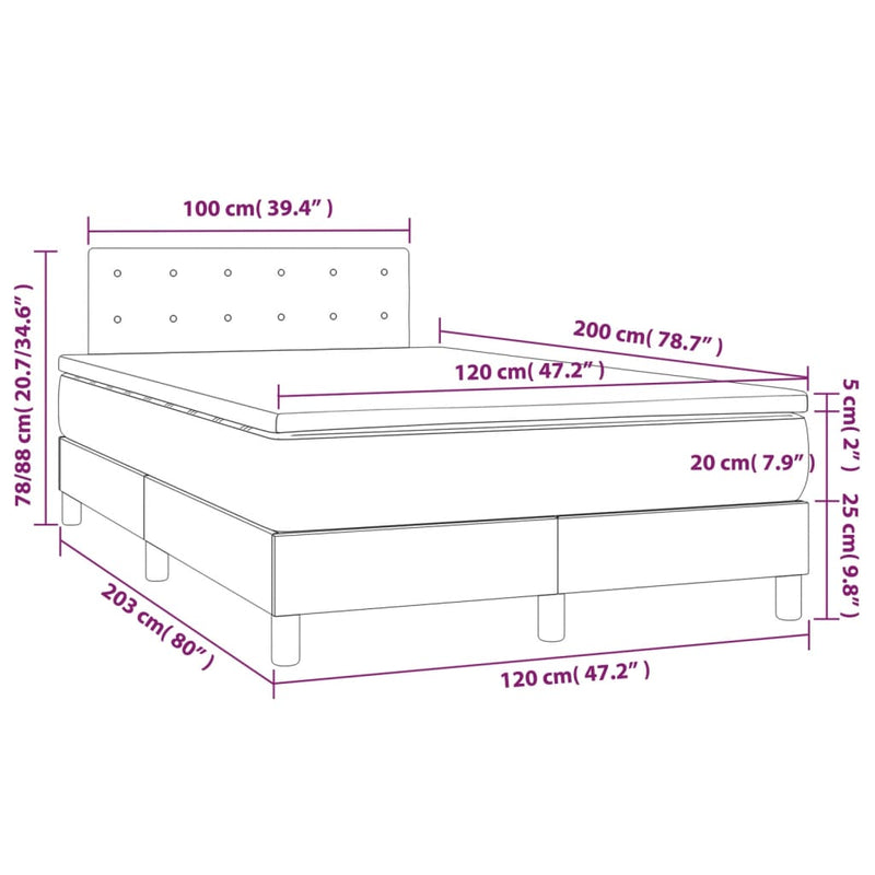vidaXL sötétszürke bársony rugós és LED-es ágy matraccal 120x200 cm