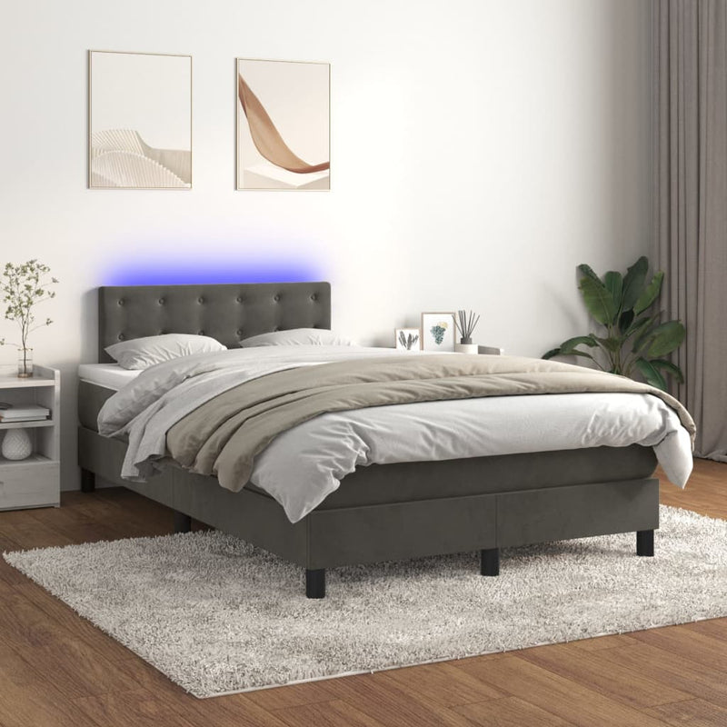 vidaXL sötétszürke bársony rugós és LED-es ágy matraccal 120x200 cm