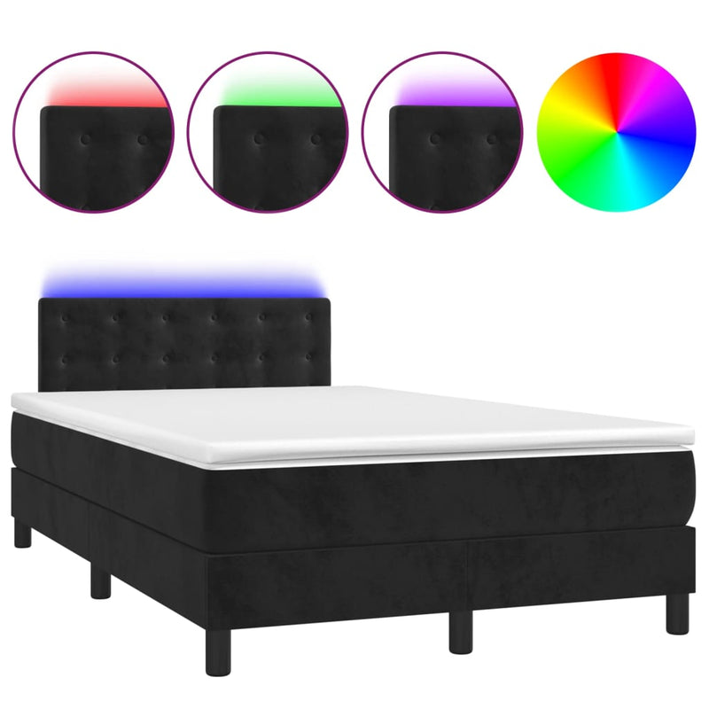 vidaXL fekete bársony rugós és LED-es ágy matraccal 120x200 cm