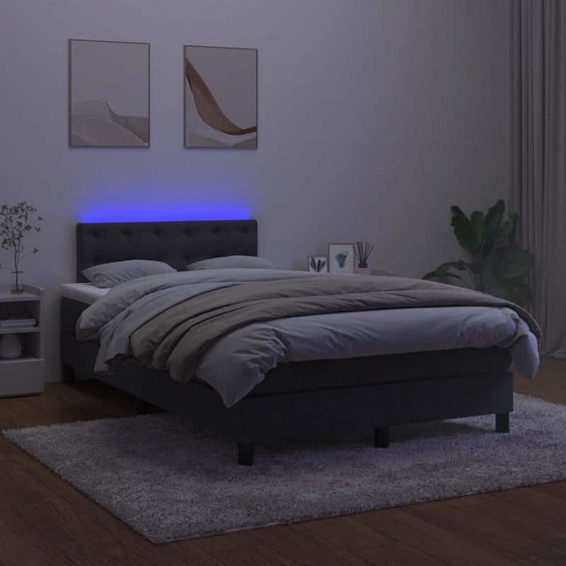 vidaXL fekete bársony rugós és LED-es ágy matraccal 120x200 cm