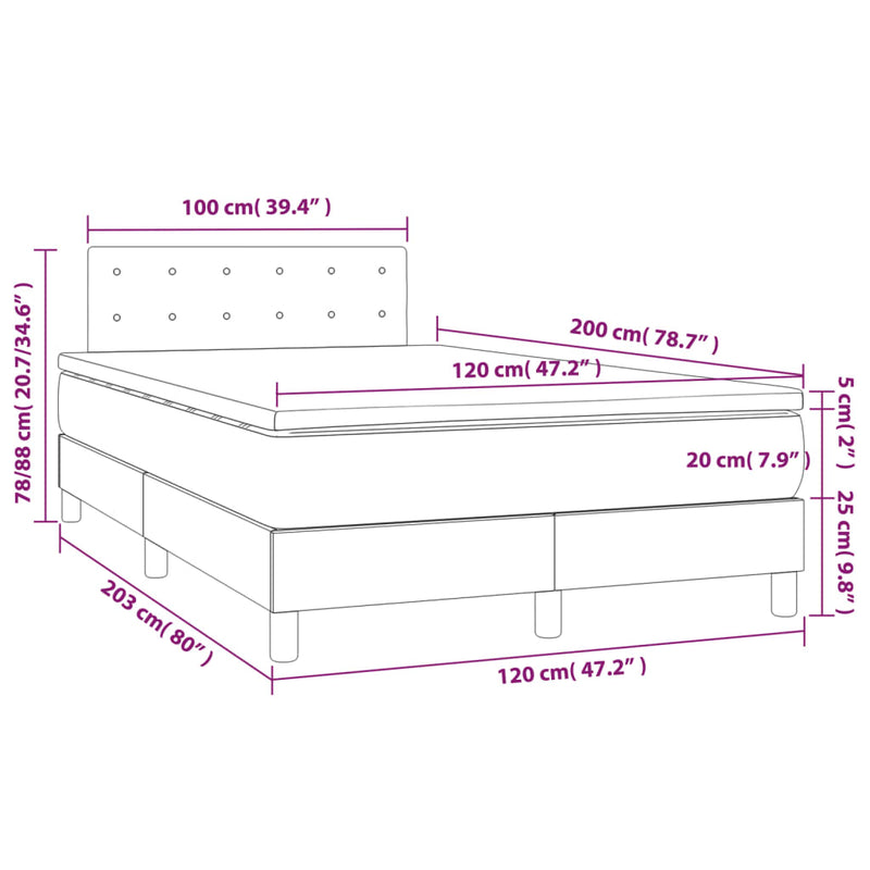 vidaXL fekete bársony rugós és LED-es ágy matraccal 120x200 cm